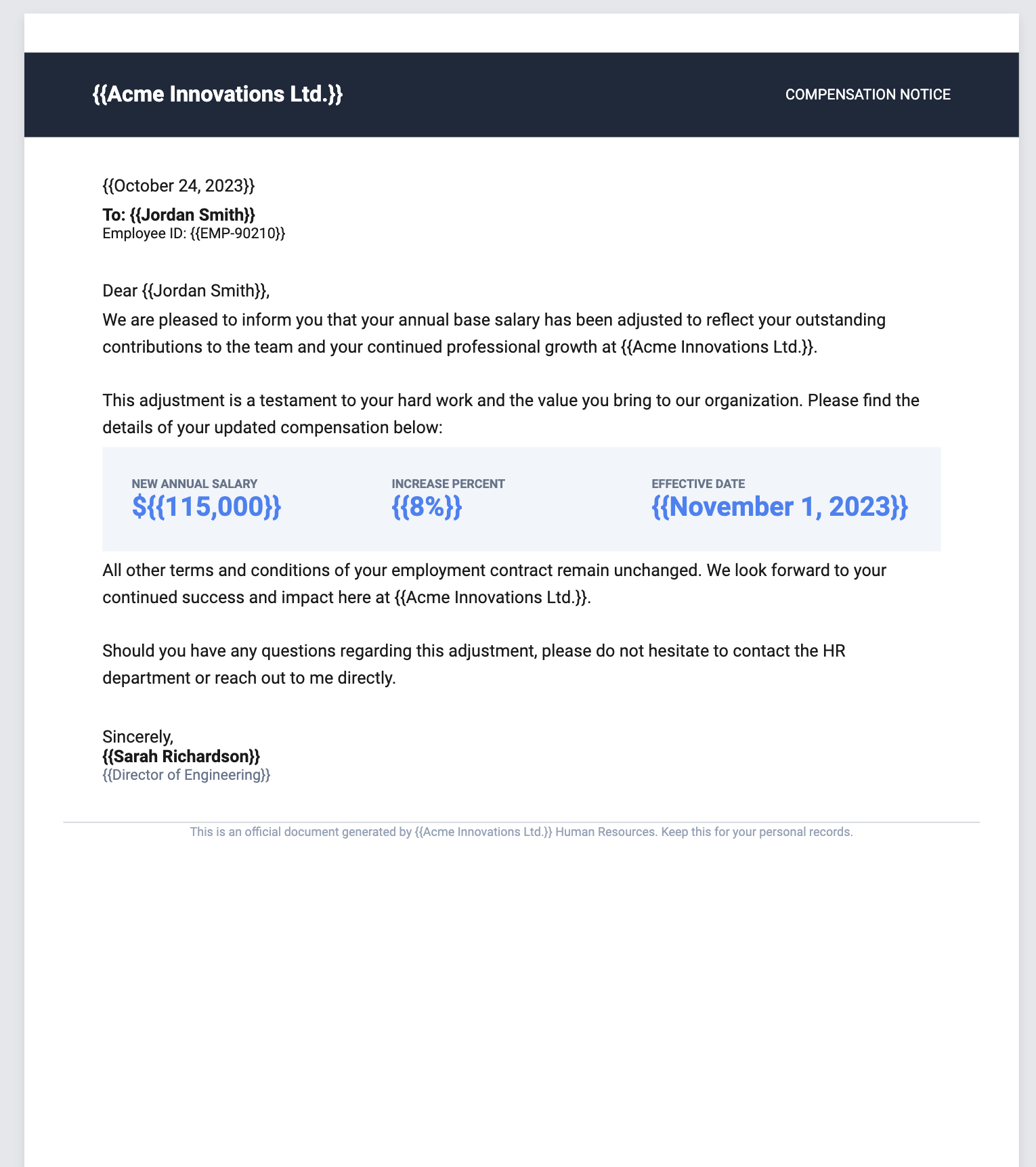 Updated compensation letter with larger numbers and background